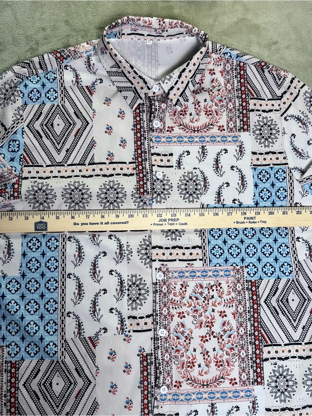 Men’s XL Patchwork Paisley Boho Festival Short Sleeve Button Front Shirt - Picture 5 of 8